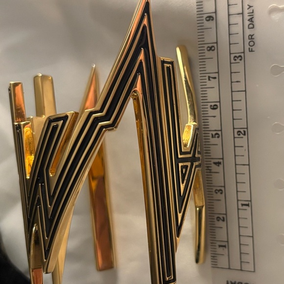 Balmain Gold & Black Metal Geometric Cuff Bracelet EUC $1200+ - Picture 13 of 13